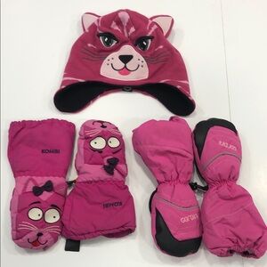 Kids Winter Bundle – Kombi Animal Hat + Kombi Mittens + Gordini Mittens (Pink)